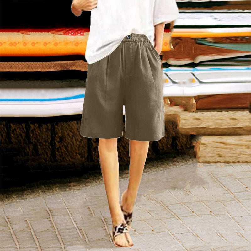 Women's High Waist Loose Fit Casual Shorts with Pockets & Elastic Waist