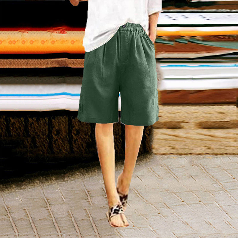 Women's High Waist Loose Fit Casual Shorts with Pockets & Elastic Waist
