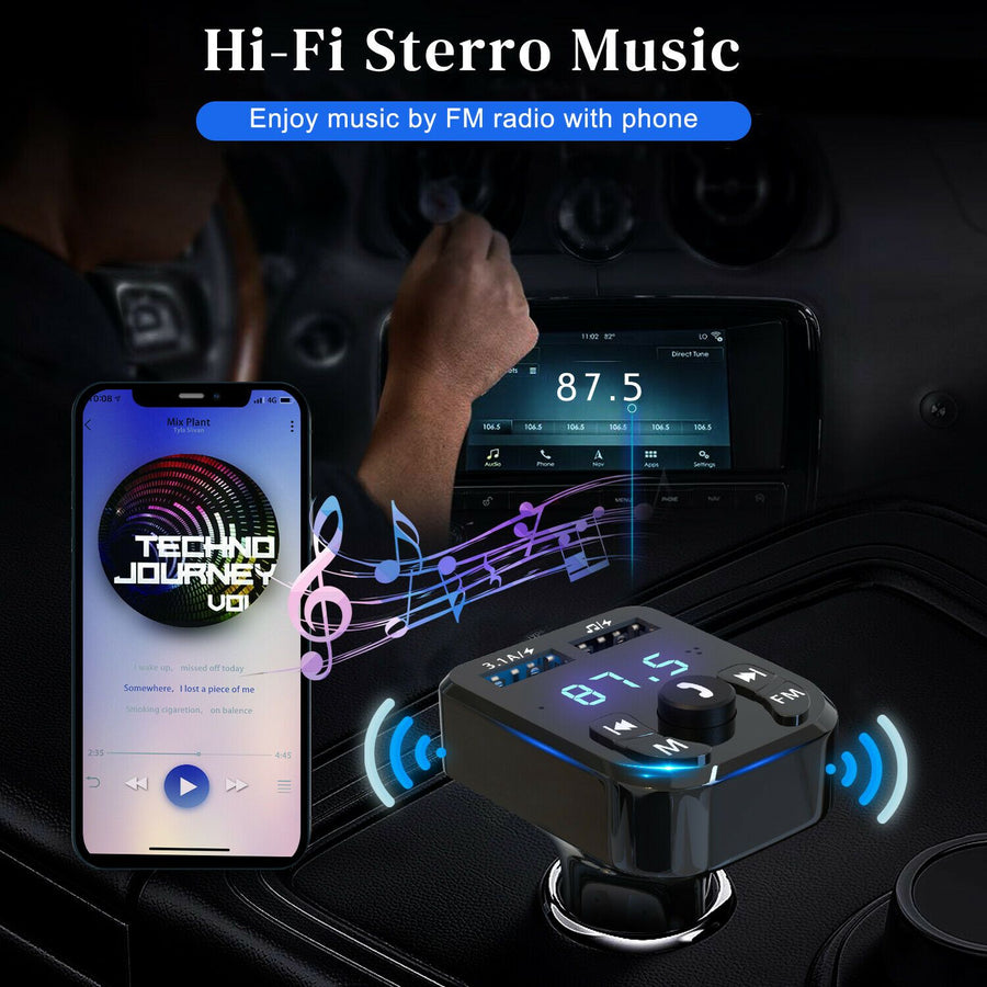 Bluetooth Car FM Transmitter with USB Charger, Hands-Free Calling and MP3 Music Player