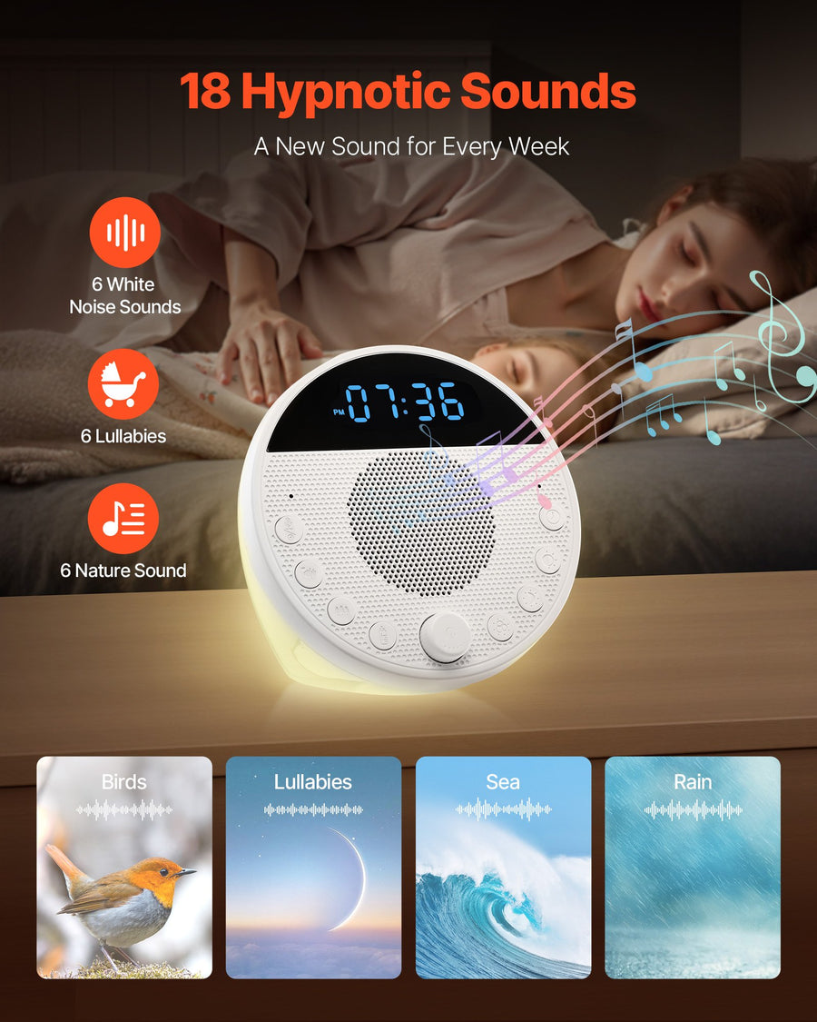Baby White Noise Sound Machine - 18 Soothing Sounds, 7-Color Night Light, App Control & Timer