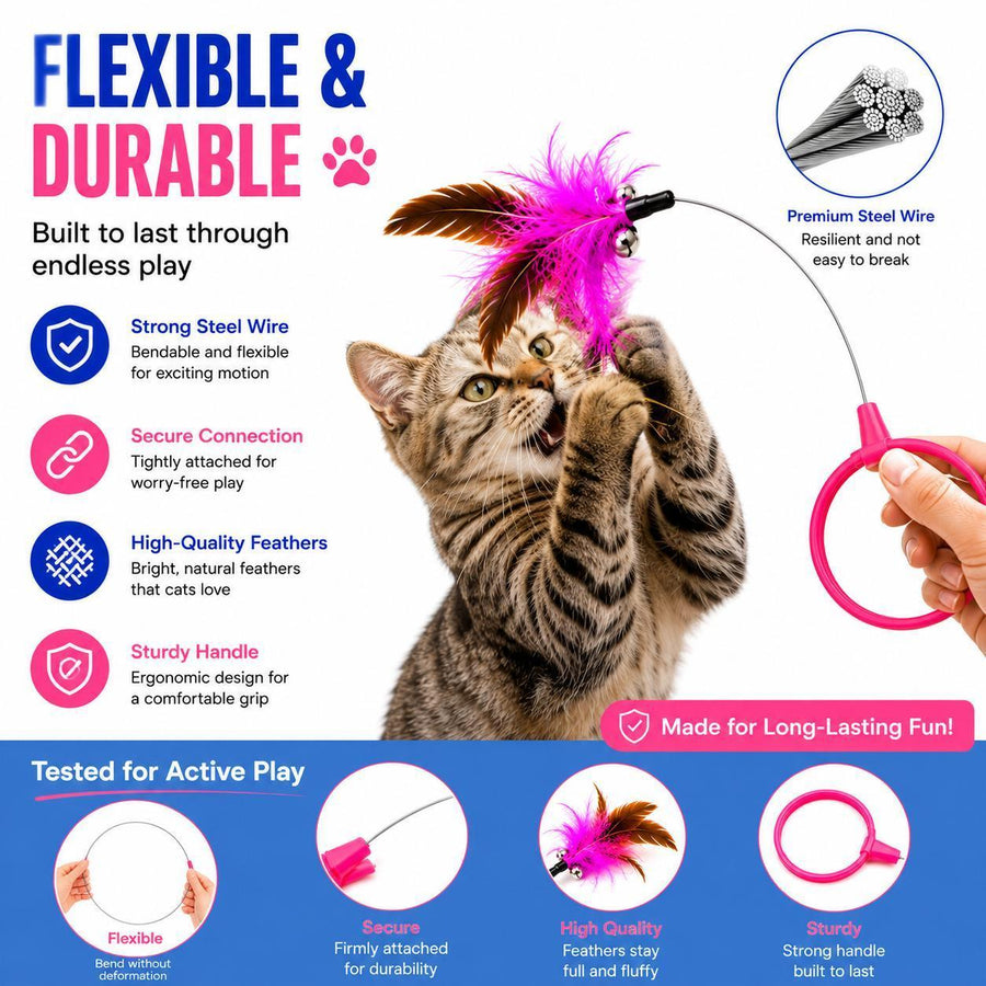 Wearable Feather Collar Cat Teaser Toy, Hands-Free Interactive Exercise Toy for Indoor Cats