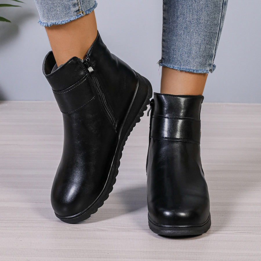 Women's Fleece Lined Non-Slip Ankle Boots with Side Zipper, Warm Winter Shoes