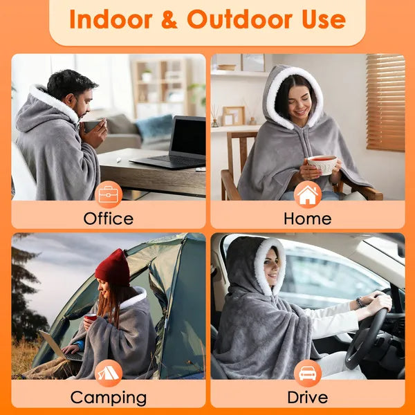 Wearable USB Heated Throw Blanket - 8-Zone Flannel Heating Wrap with 3 Heat Levels
