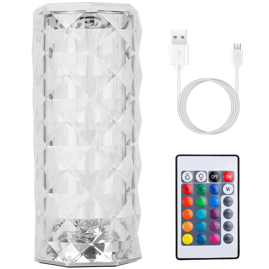 Crystal Diamond Rose Table Lamp, 16-Color Rechargeable Touch LED Night Light with Remote