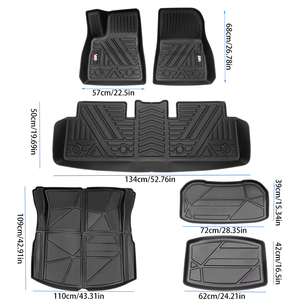 Tesla Model 3 Floor Mats 2023–2025, 6-Piece Odorless TPE Set, Waterproof