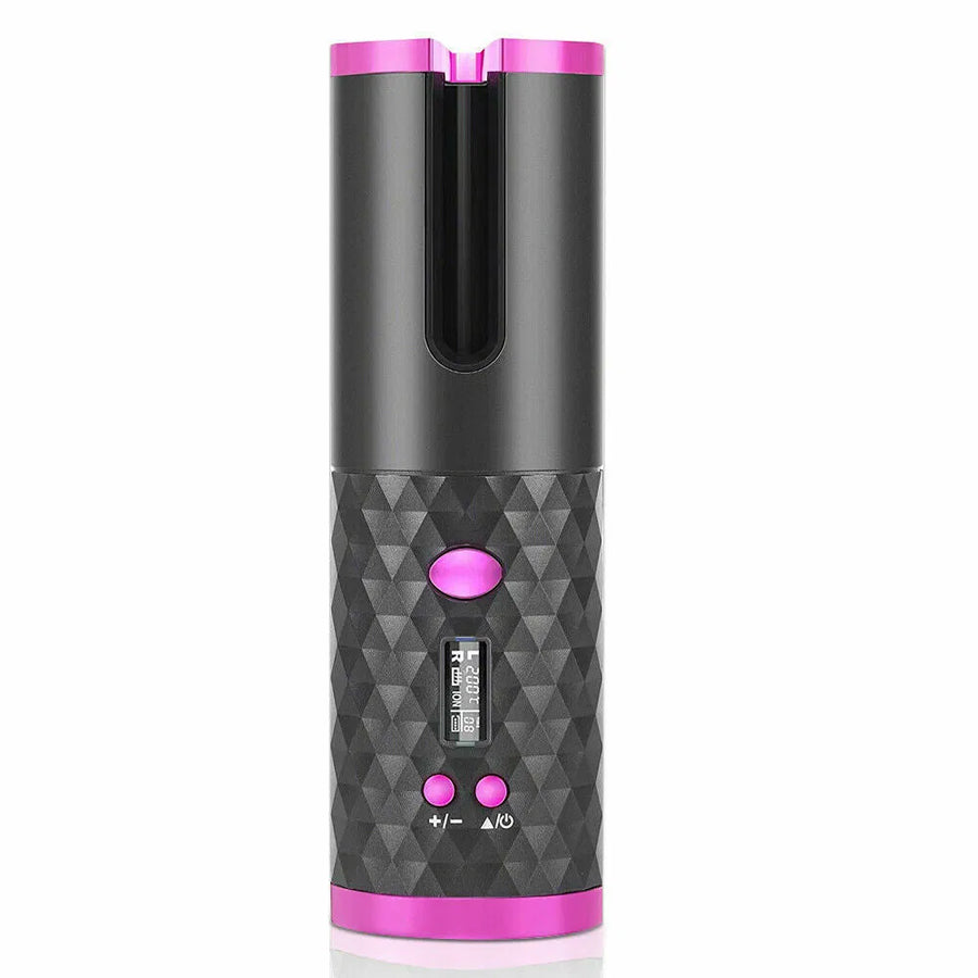 Cordless Automatic Rotating Curling Iron - Ceramic Wireless Hair Curler with LCD Display