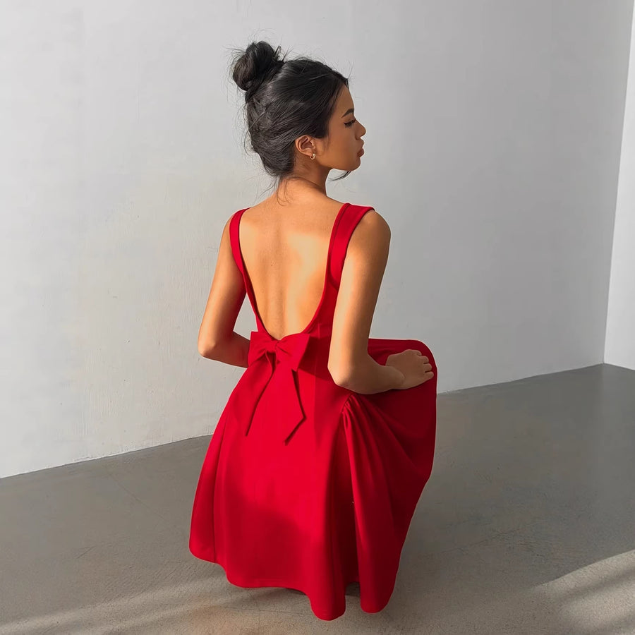 Red Open Back Spaghetti Strap A-Line Cocktail Dress Sleeveless Slim Fit Party Dress