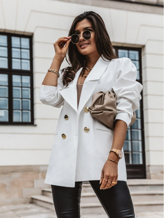 Women's Double Breasted Oversized Blazer Casual Lapel Office Suit Jacket