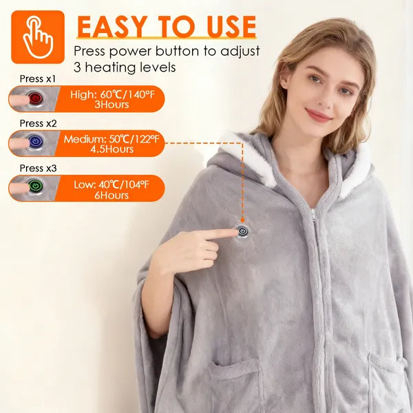 Wearable USB Heated Throw Blanket - 8-Zone Flannel Heating Wrap with 3 Heat Levels
