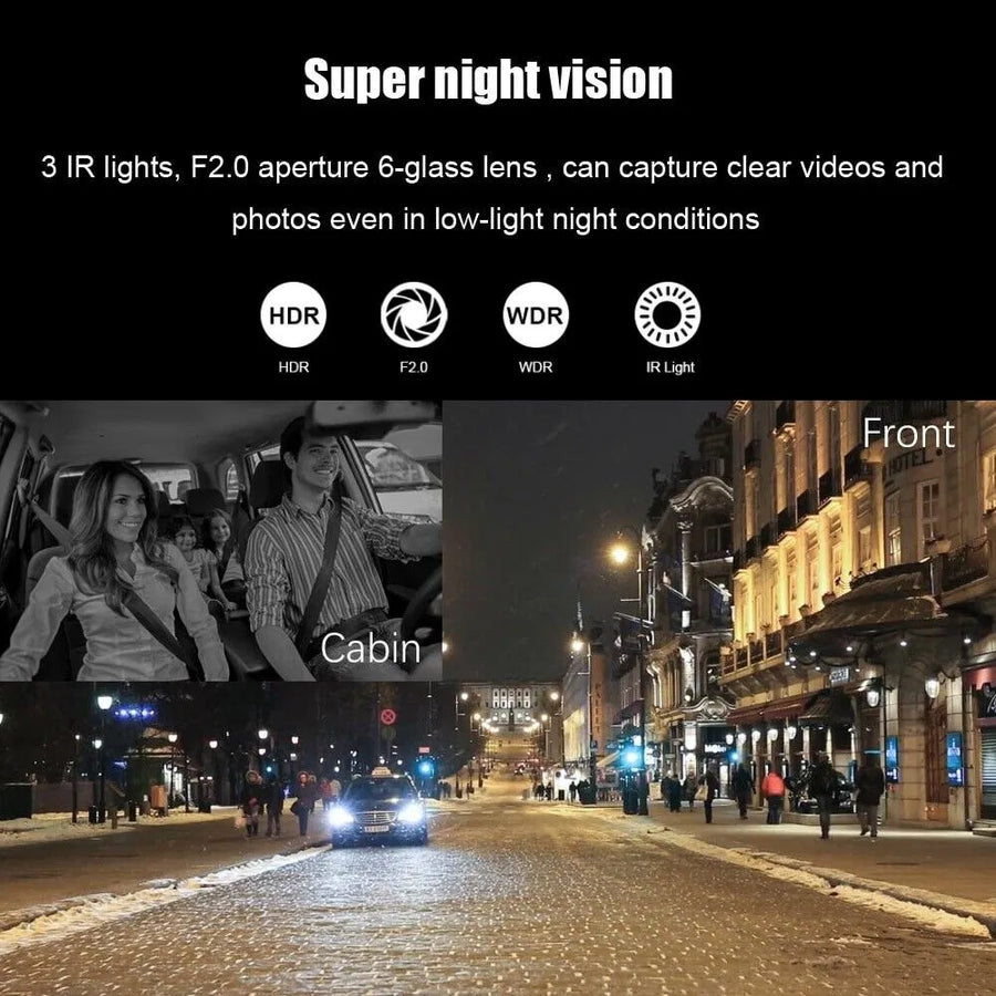 1080P Dual Lens Car Dash Cam, Front and Inside Camera with G-Sensor and Loop Recording