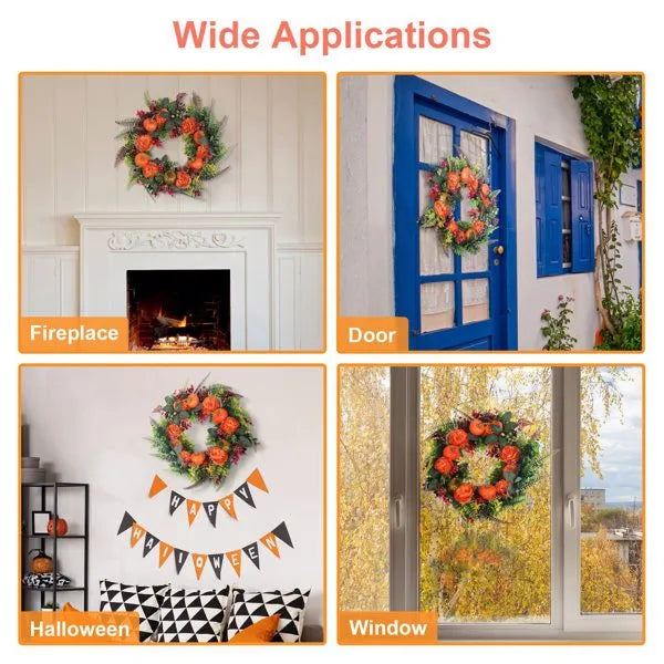 18" Autumn Harvest Wreath with Pumpkins, Berries & Fall Leaves - Front Door Decor