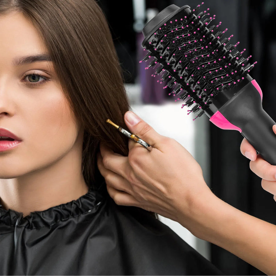 4-in-1 Hot Air Brush - Hair Dryer, Volumizer, Straightener & Curler with 3 Heat Settings