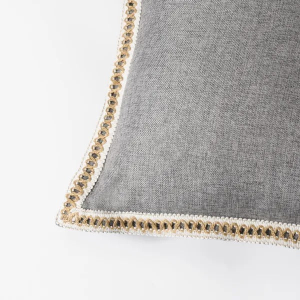 Set of 2 Vintage Linen Trimmed Throw Pillow Covers 20x20 Inch - Rustic Farmhouse Cushion Covers