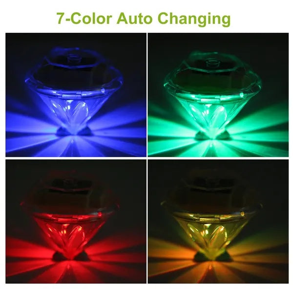 4-Pack Solar Diamond Garden Lights - 7-Color Changing Waterproof Pathway Stake Lights