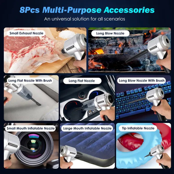 20000Pa Cordless Handheld Vacuum & Air Duster Blower - Brushless, 3 Suction Levels, USB-C