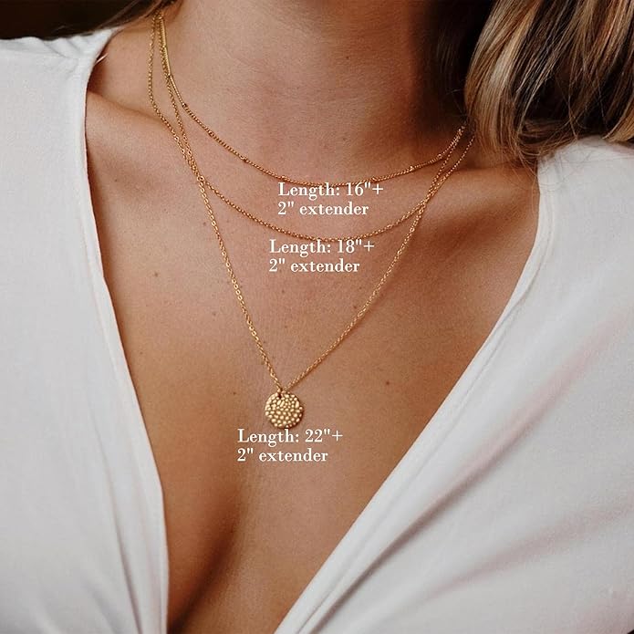 Hammered Coin Layered Necklace Set 14K Gold Plated Pearl Bar Ball Chain Choker