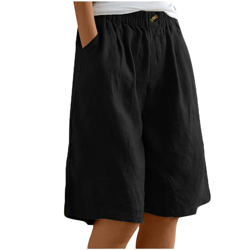 Women's High Waist Loose Fit Casual Shorts with Pockets & Elastic Waist