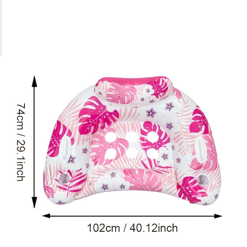 Inflatable Tropical Print Pool Lounge Chair Float with Cup Holders and Air Pump