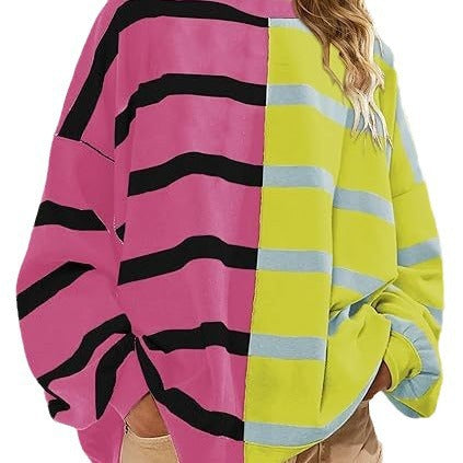 Women's Striped Knit Pullover Sweater Loose Long Sleeve Cozy Fall Top