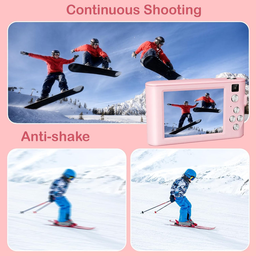 Kids Digital Camera 48MP 1080P with 32GB SD Card - Pink Christmas & Birthday Gift for Girls