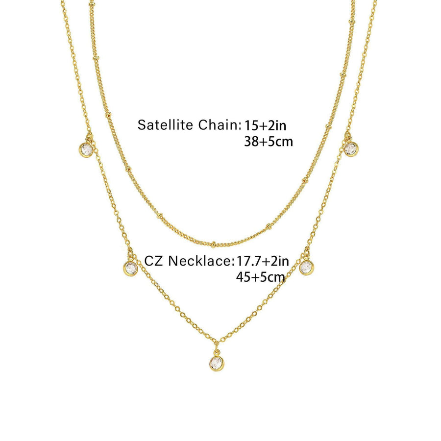 Dainty Waterdrop Chain Necklace Sideways CZ Pendant 14K Gold Plated for Women