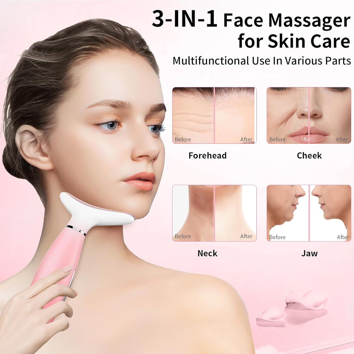 3-in-1 Neck & Face Massager with Warm Thermal and Vibration - Rechargeable Facial Sculpting Tool