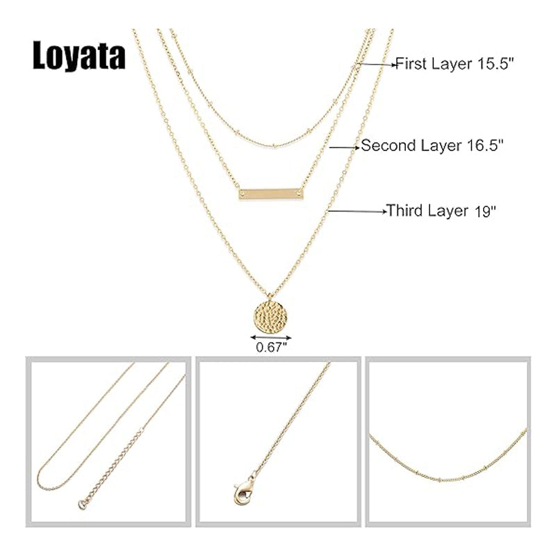 14K Gold Plated Layered Choker Necklace Bar Coin Charm Multilayer Necklace for Women