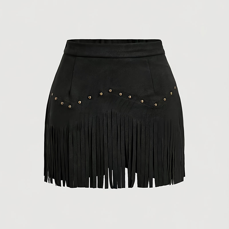 Women's Western Fringe A-Line Mini Skirt with Decorative Buttons