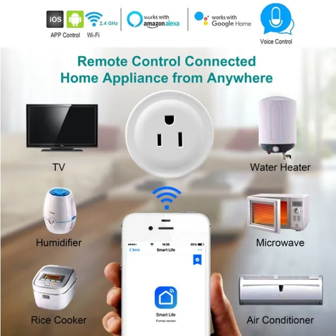 WiFi Smart Plug Outlet with App Remote Control, Timer and Voice Control