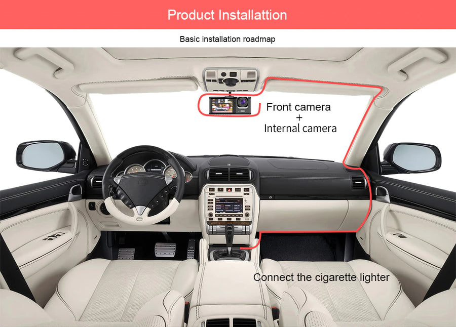 3-Channel HD 1080P Car Dash Cam, Front, Rear and Cabin Recording with G-Sensor
