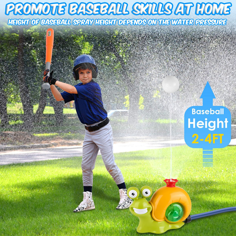 2-in-1 Snail Water Sprinkler Baseball Toy – 360° Spray, Ages 4–8