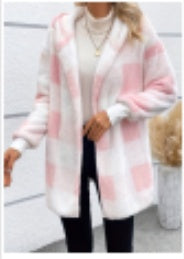 Women's Oversized Plaid Knit Cardigan Sweater