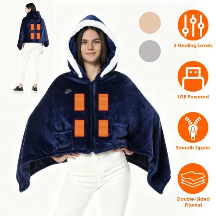 Wearable USB Heated Throw Blanket - 8-Zone Flannel Heating Wrap with 3 Heat Levels