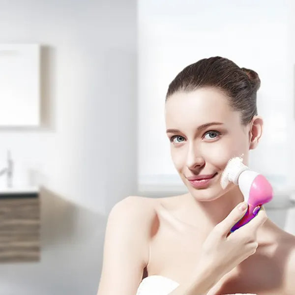 Electric Spin Facial Cleansing Brush with 5 Brush Heads - Exfoliating Face Scrubber & Massager