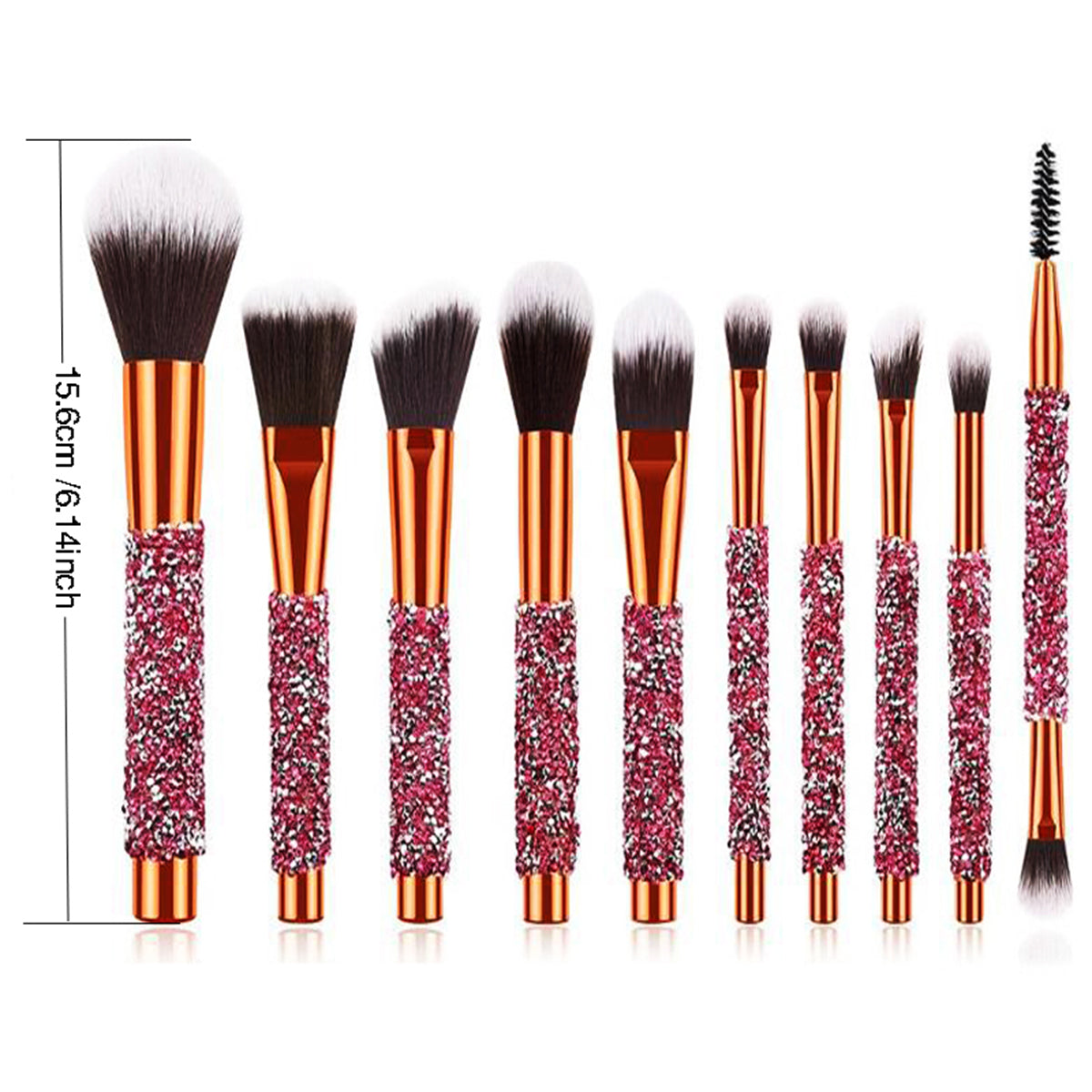 10-Piece Luxury Crystal Handle Makeup Brush Set with Pouch
