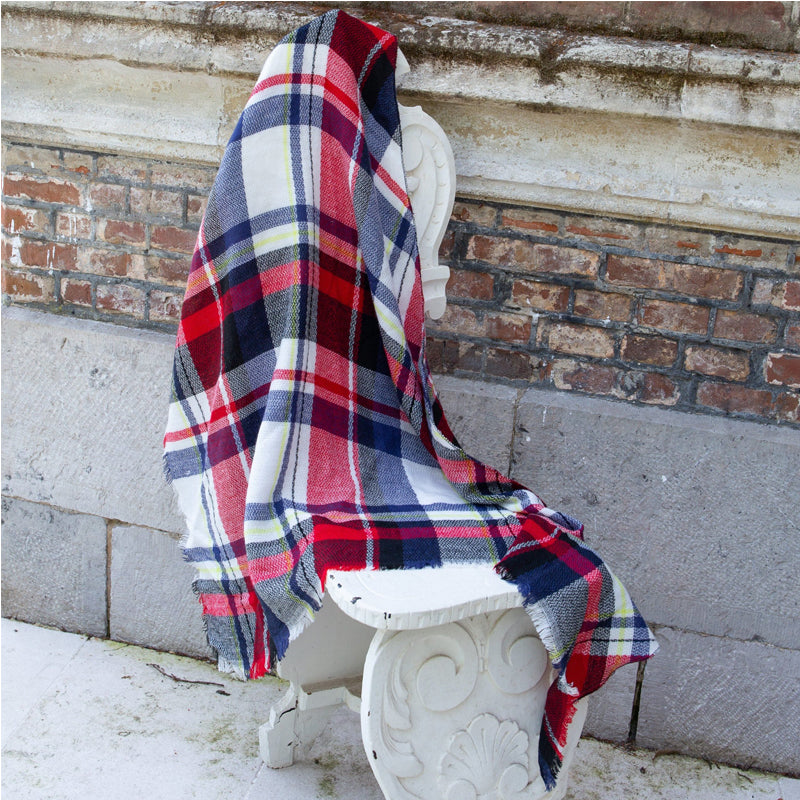 Women's Red and Black Plaid Winter Scarf 59x59in, Oversized Cozy Wrap