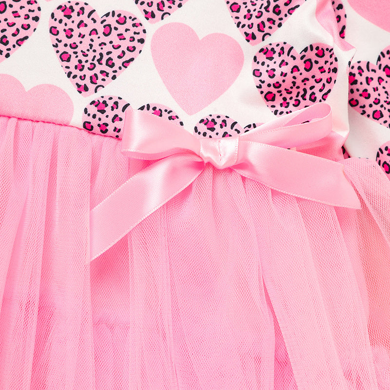 Toddler Girls Long Sleeve Heart Print Tulle Party Dress