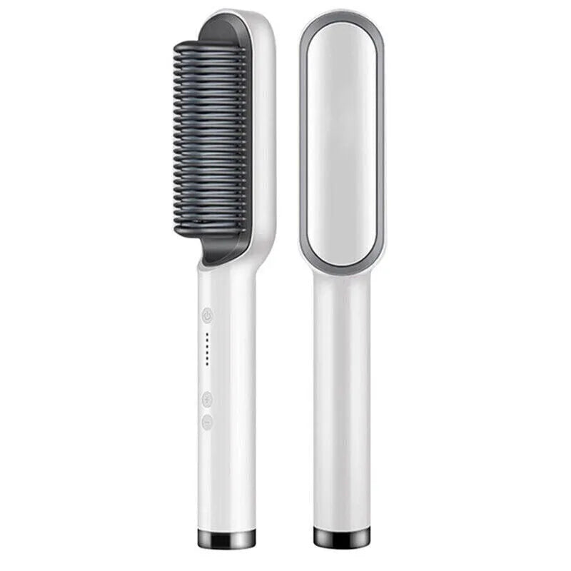 2-in-1 Ceramic Hair Straightener Brush - Heated Straightening Comb with 5 Heat Settings & Auto-Off