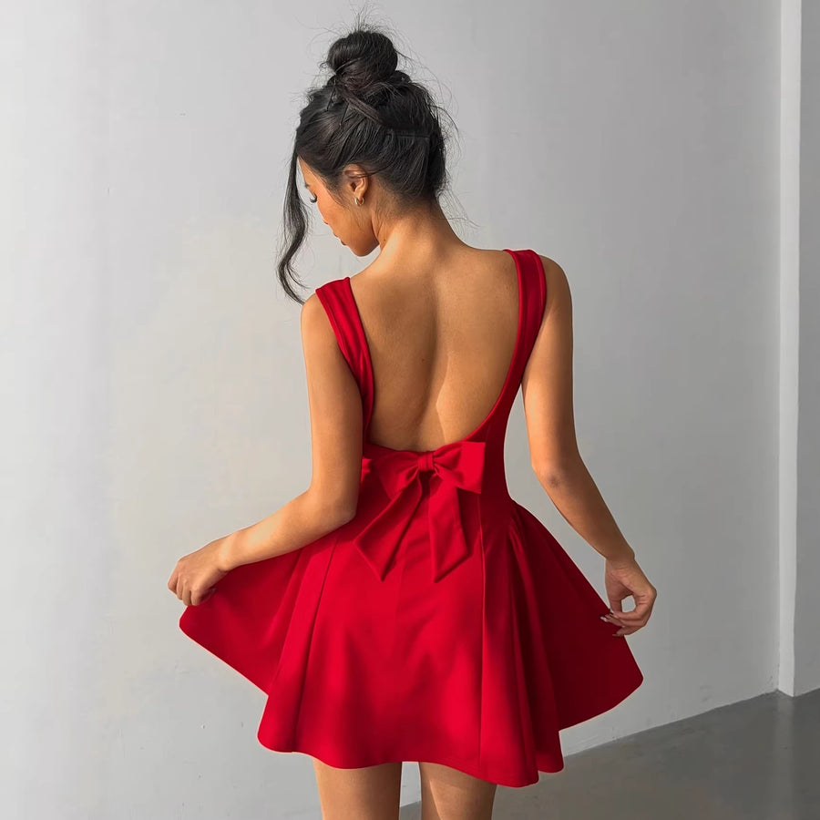 Red Open Back Spaghetti Strap A-Line Cocktail Dress Sleeveless Slim Fit Party Dress