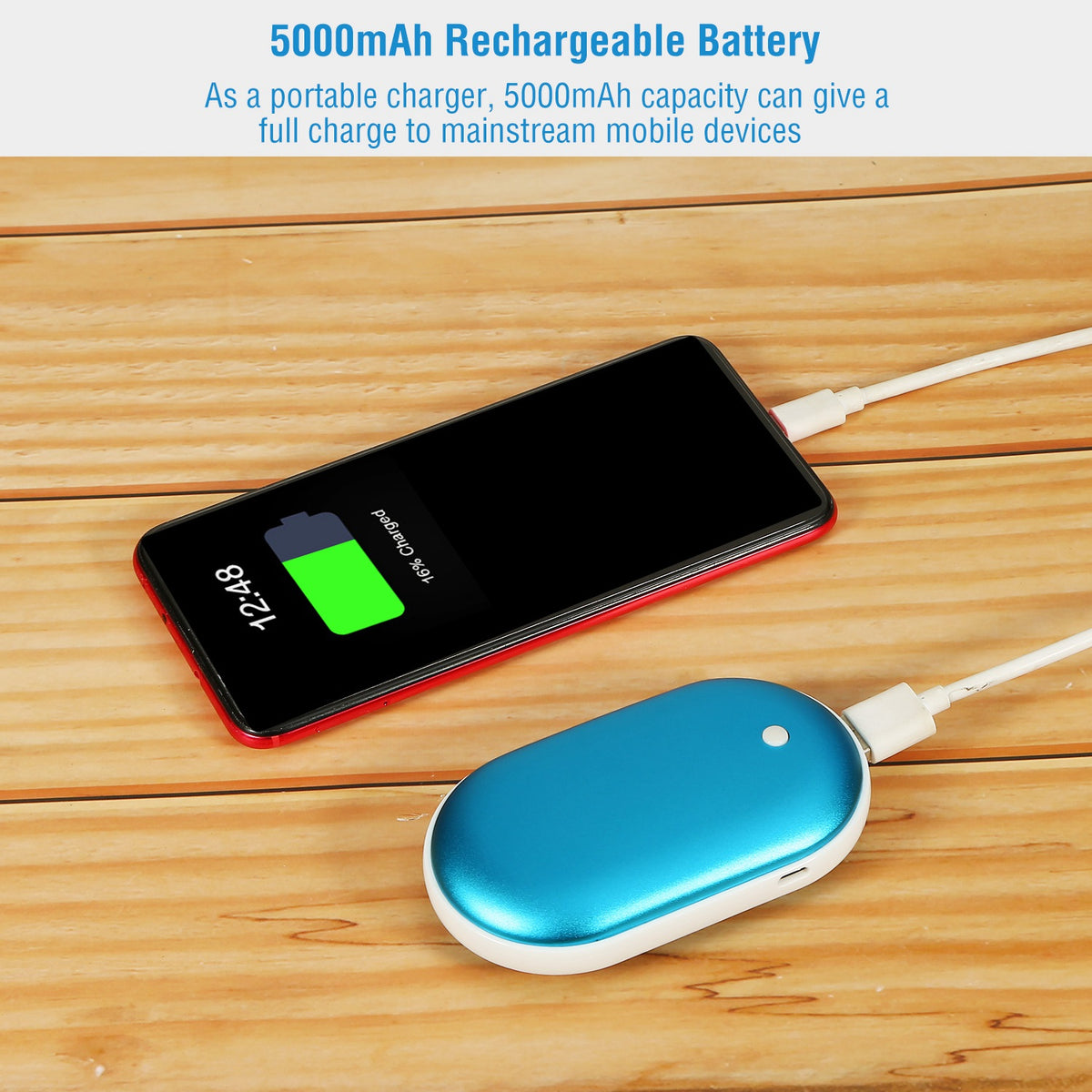 Rechargeable Hand Warmer & 5000mAh Power Bank - Double-Sided Heating, 3 Heat Levels