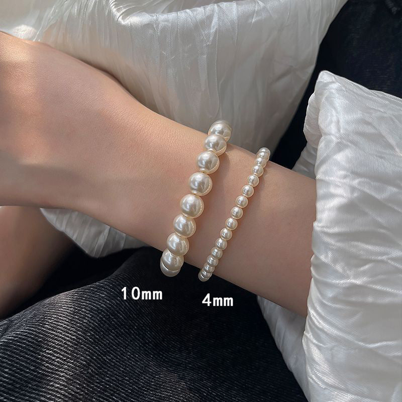 Classic Faux Pearl Stretch Bracelet for Women Stackable Beaded Bracelet 4-10mm