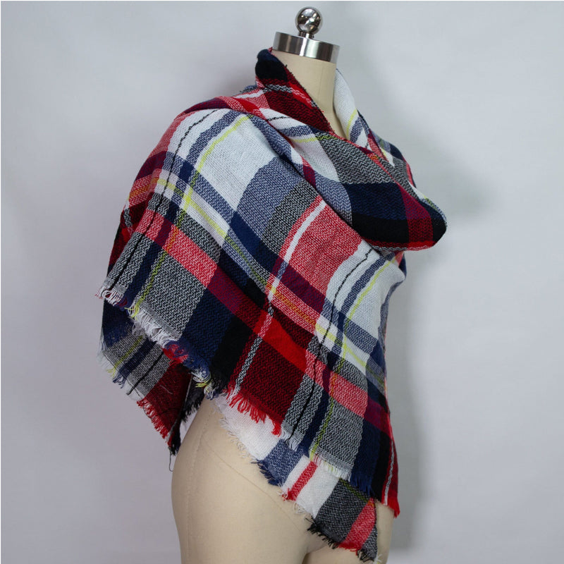 Women's Red and Black Plaid Winter Scarf 59x59in, Oversized Cozy Wrap