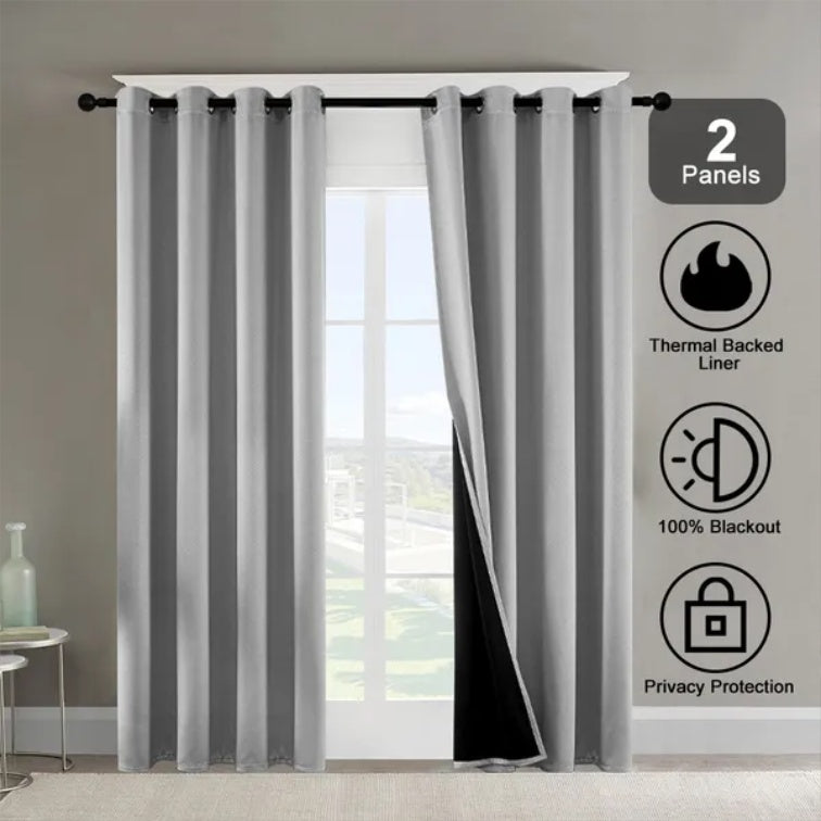 Thermal Insulated Blackout Curtains Set of 2 - 52x63 Inch Grommet Room Darkening Panels
