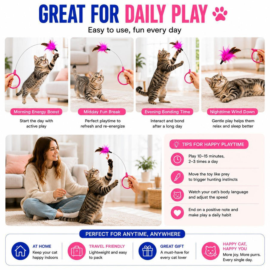 Wearable Feather Collar Cat Teaser Toy, Hands-Free Interactive Exercise Toy for Indoor Cats