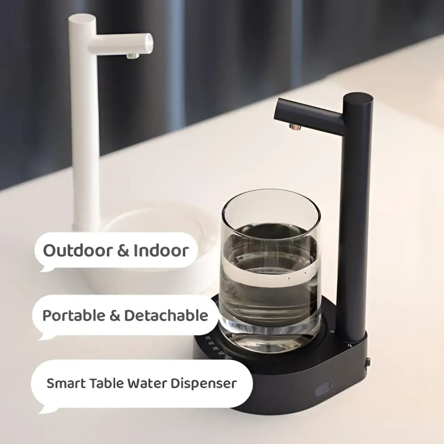 ダークブルーのスマートデスクディスペンサー電動給水器