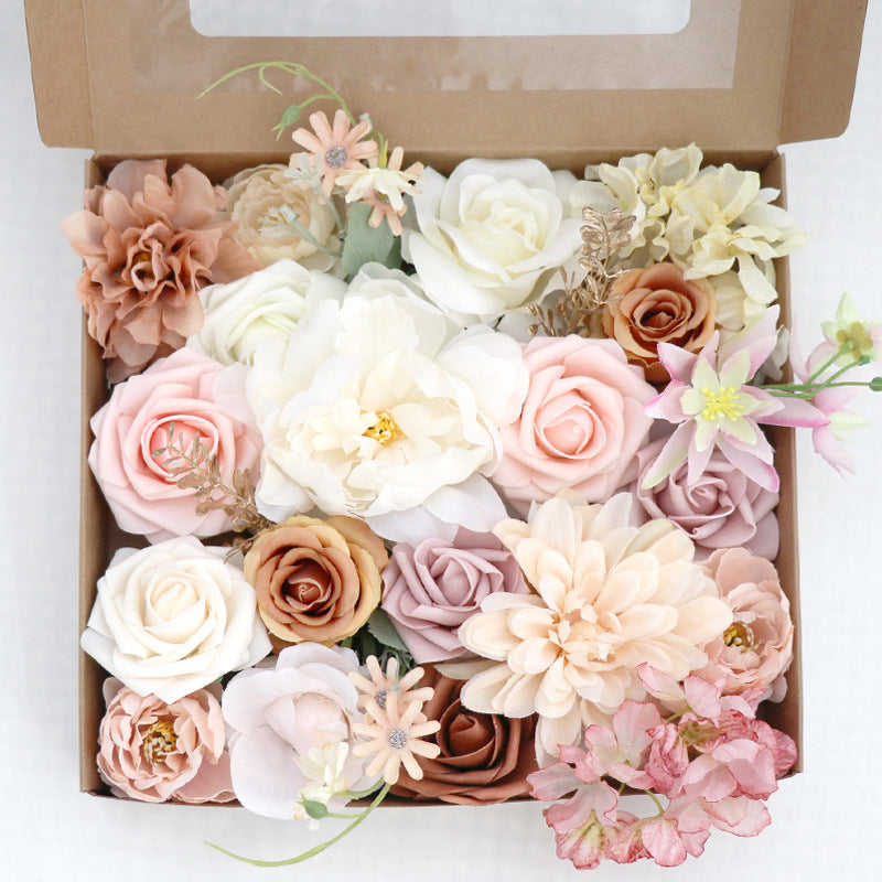 Bridal Bouquet Silk Flower Gift Box, Purple and White Dahlia Wedding Bouquet