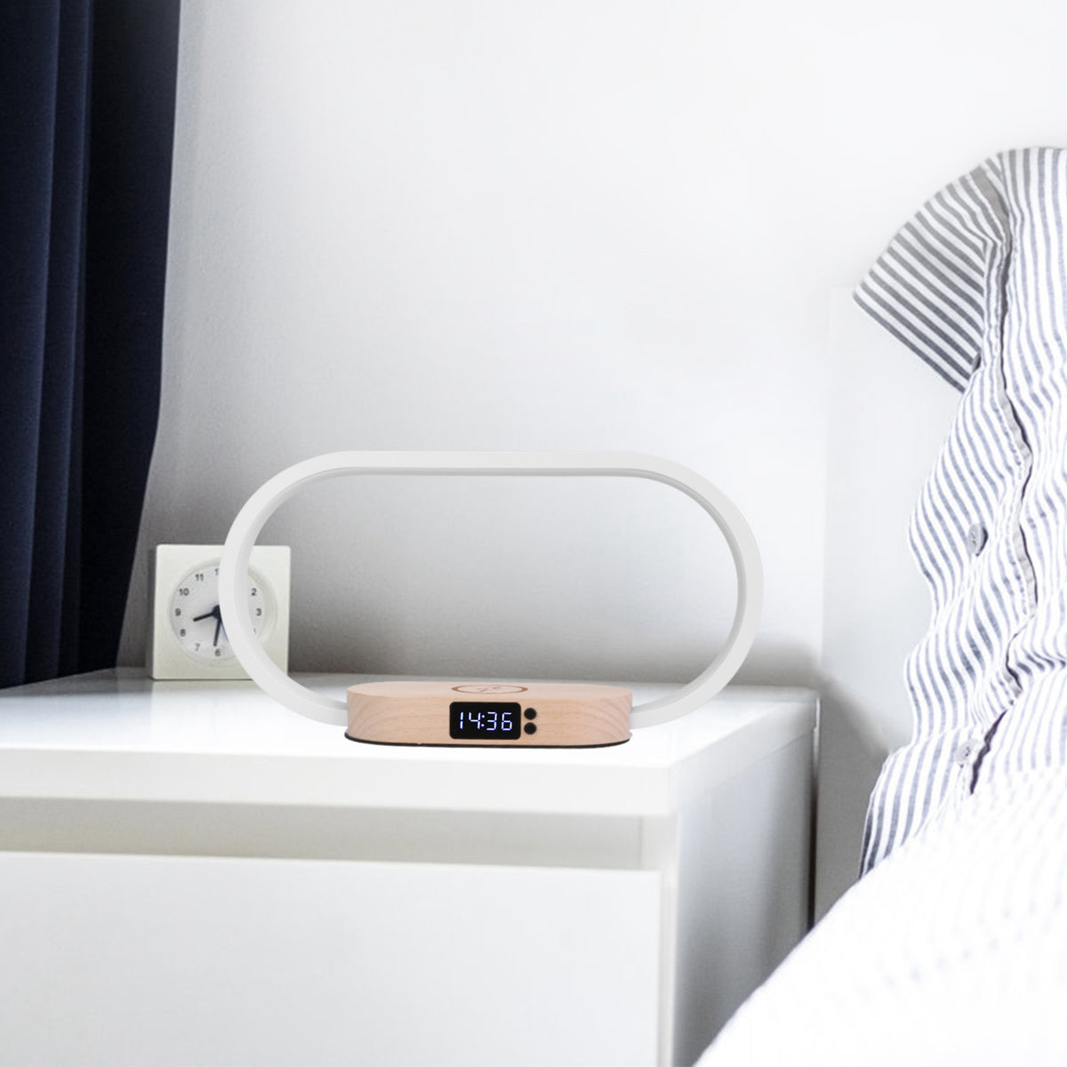 Bedside Touch Lamp with Digital Clock & Wireless Charger - Dimmable LED Nightstand Reading Lamp
