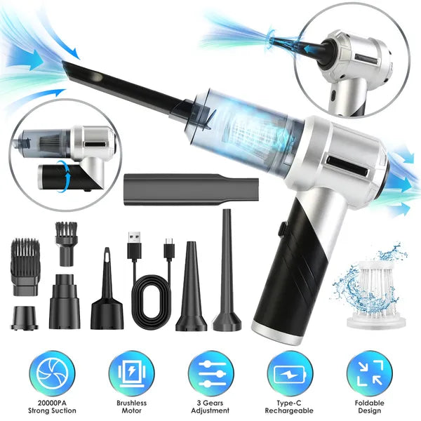 20000Pa Cordless Handheld Vacuum & Air Duster Blower - Brushless, 3 Suction Levels, USB-C