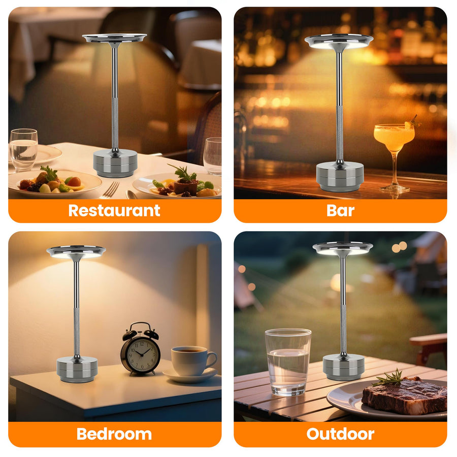 Rechargeable Cordless Aluminum Table Lamp, 5000mAh Dimmable 3-Color Touch LED Desk Lamp