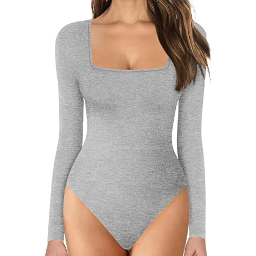 Women's Long Sleeve Square Neck Tummy Control Shaping Bodysuit